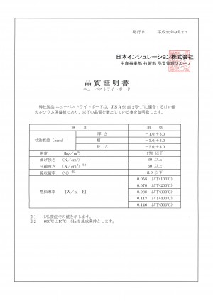 品質証明書ニューベストライトボード